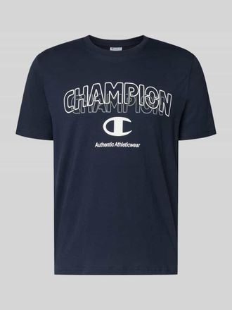 Champion T-Shirt mit Label-Print und Rundhalsausschnitt in Marine, Gr&ouml;&szlig;e XXL