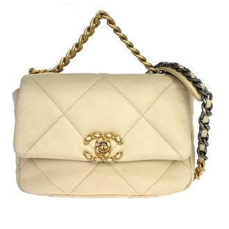 Chanel 19 Flap Quilted Leather Beige Leather Handbag (Pre-Owned)