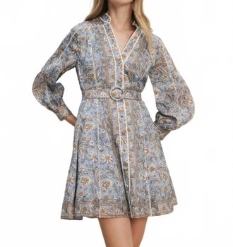 Veronica Beard Kumar Belted Mini Dress In Blue Jay Multi