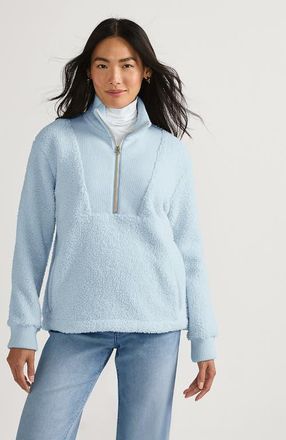 Lands End Womens Rib Collar High Pile Fleece Pullover in Serene Blue at Nordstrom, Size X-Large