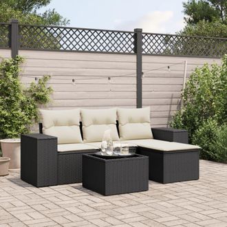 vidaXL Set De Muebles De Jard&iacute;n 5 Pzas Y Cojines Rat&aacute;n Sint&eacute;tico Negro Vidaxl