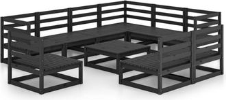 vidaXL Vidaxl - 10 Piece Garden Lounge Set Black Solid Pinewood