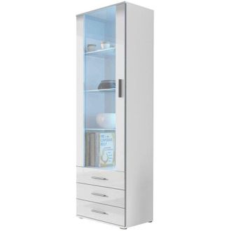 Mirjan24 Mobilier1 - Estanter&iacute;a Tornola 102, Blanco + Blanco brillante, Cerrable, Con cajones, Con puertas, Vidrio, Aglomerado laminado, N&uacute;mero de puertas: 0