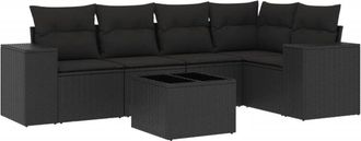 vidaXL Vidaxl - Set De Sof&aacute;s De Jard&iacute;n 6 Piezas Y Cojines Rat&aacute;n Sint&eacute;tico Negro