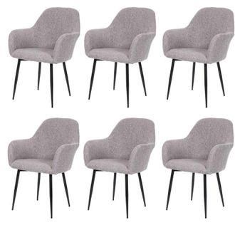 Hhg [NON UTILIZZATO] Set 6x sedie poltroncine HHG-240 design retr&ograve; tessuto grigio gambe nere