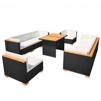 vidaXL Set Muebles De Jard&iacute;n 10 Piezas Y Cojines Rat&aacute;n Sint&eacute;tico Negro Vidaxl