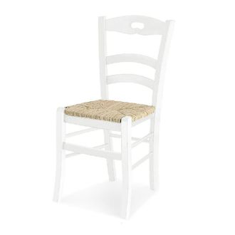 Konte Design Juego de 2 sillas de madera maciza blanca con asiento de paja