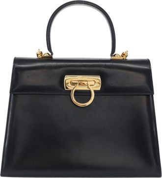 Ferragamo Convertible Top Handle Bag Leather Navy Leather Handbag (Pre-Owned)