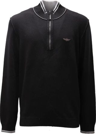 Aeronautica Katoenen trui met halve rits - Heren - Coltruien - Zwart - S - Katoen - Truien & Vesten