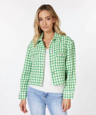 Esqualo Gera Big Houndstooth Jacket In Green White