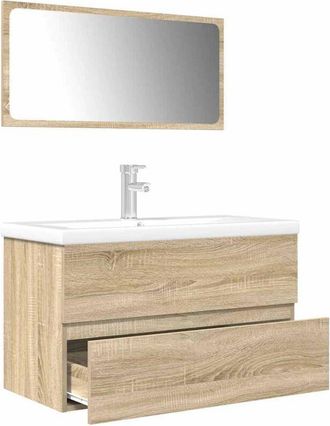 vidaXL Set De Muebles De Ba&ntilde;o 3 Pzas Madera Contrachapada Roble Sonoma Vidaxl