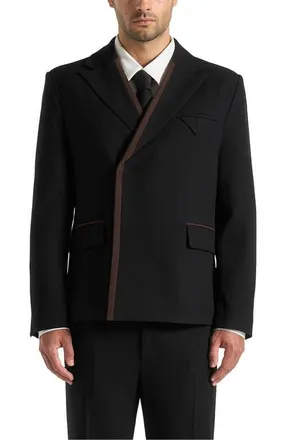 Mani&egrave;re De Voir Alec Double Breasted Suit Jacket With Contrast Lapel in Black at Nordstrom, Size X-Small