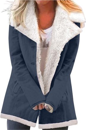 Generic Winter Coats For Women Warm Plus Size Fleece Lined Jackets Causal Button Down Sherpa Hooded Jackets Longline Parka Peacoat Ladies Lightweight Jacket C