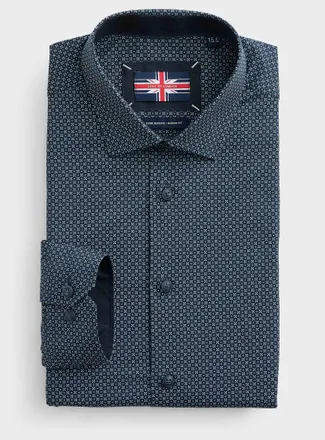 Soul of London Mens Geo micro-pattern navy shirt Modern fit