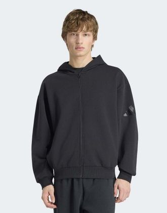 adidas Soft Lux - Felpa nera con cappuccio e zip-Nero