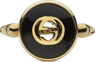 Gucci Interlocking ring in geelgoud- onyx en diamant - Dames - Ringen - Geel - 51 MM - Accessoires