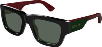 Gucci Rechthoekige Zonnebril - Heren - Zonnebrillen - Zwart - 54 MM - Nylon - Accessoires