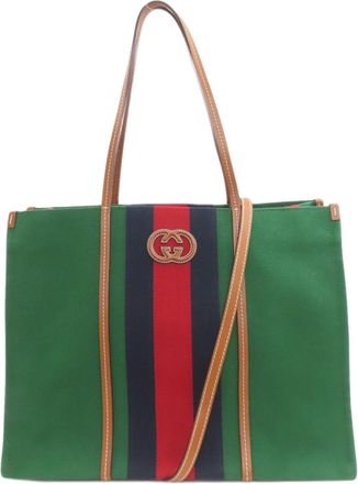 Gucci Brown Green Red Color Canvas Tote Bag (Pre-Owned)