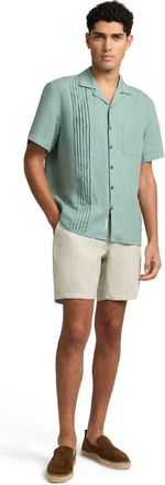 Onia Linen Pintuck Camp Shirt in Soft Olive at Nordstrom, Size X-Large
