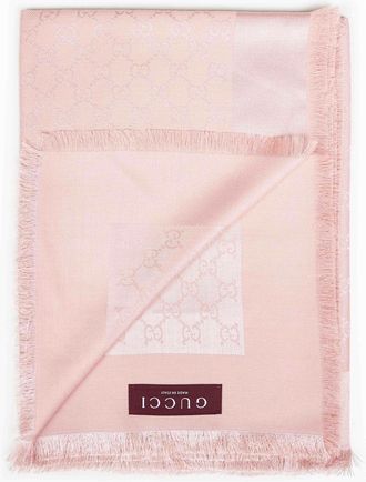 Gucci Womens Pink And White Gg Silk Wool Shawl Scarf Scarfs