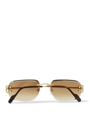 Cartier Signature C Rimless Rectangular-Frame Gold-Tone Sunglasses