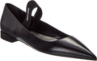 Miu Miu Label Leather Slingback Flat