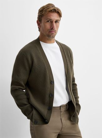 Lindbergh Mens Ribbed V-neck Cardigan Sweater