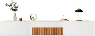 STILVORA Mueble Tv Con 2 Puertas Y Nichos Abiertos Y Soporte Extra&iacute;ble Para Proyector, Estilo Moderno, 180&times;34&times;30 Cm, Blanco
