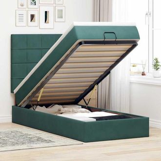 vidaXL Estructura Cama Otomana Colchones Terciopelo Verde Oscuro Vidaxl