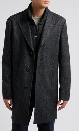 BOSS Hyde Tweed Coat with Removable Quilted Bib in Blk at Nordstrom Rack, Size 42