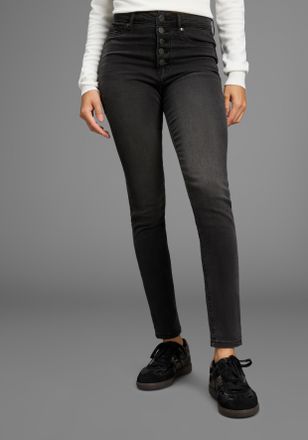 Arizona 5-Pocket-Jeans ARIZONA, Damen, Gr. 34, N-Gr, dunkelgrau used, Denim/Jeans, Obermaterial: 98% Baumwolle, 2% Elasthan, unifarben, skinny fit kn&ouml;chellang