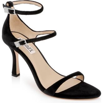 Badgley Mischka Valencia Ankle Strap Sandal in Black Velvet at Nordstrom Rack, Size 9.5