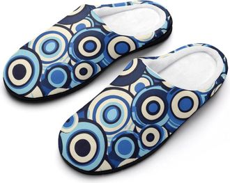 Generic Evil Eye Modern Geometric Circles Womens Slippers Warm House Slippers Indoor House Shoes with Anti-Skid Rubber Sole