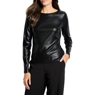Nic+Zoe Glazed Ribbed Boat Neck T-Shirt in Black Onyx at Nordstrom Rack, Size X-Large
