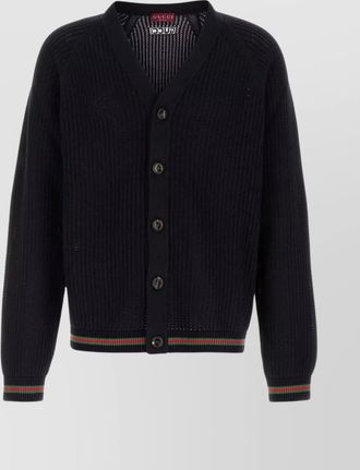Gucci crochet cardigan with v neck and striped hem