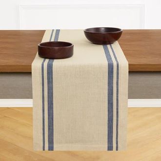 Solino Home Linen Table Runner for Dining Table, Holiday and Everyday Table Decor - French Stripe in Navy And Natural at Nordstrom, Size Xx-Large