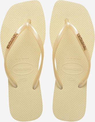 Havaianas Womens Havaianas Womens Square Logo Metallic Flip Flops - Yellow - Size: 4/4.5/5
