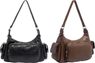 Generic PU Leather Retro Underarm Bag Cool Girl Sling Bag Retro Commute Handbag (Black)