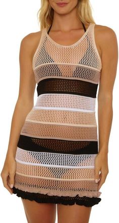Isabella Rose Taylor Mariposa Open Knit Cover-Up Dress in Beige Multi at Nordstrom, Size Medium
