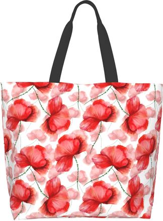 Generic Red Poppies Flowers12 Handbag Durable Women Handbag Lightweight Tote Bags For Travel College Camping