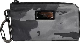 Dolce & Gabbana Mens Camouflage Keychain Wallet With Zip - Grey Cotton - One Size