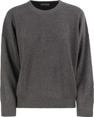 Brunello Cucinelli Vanis&eacute; Sweater - Heren - Ronde hals truien - Grijs - M - Katoen - Truien & Vesten