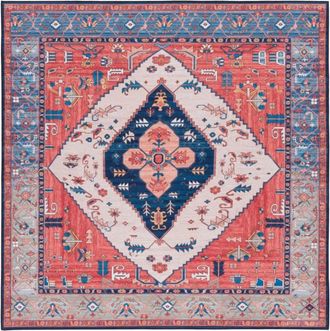 Safavieh Alfombra geom&eacute;trico de poli&eacute;ster naranja/azul, 183 x 183 cm