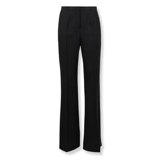 Kiton Broeken, Dames, Zwart, L, Wol, Wide-leg Nadelstreep Gekamde Wollen Broek