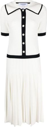 Thom Browne pointelle-knit pleated midi dress - women - Cotton - 40 - White