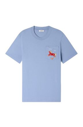 Sandro Embroidered horse cotton T-shirt in Sky Blue at Nordstrom, Size X-Large