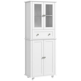 HOMCOM Homcom - Alacena De Cocina Despensa Armario De Cocina Con 2 Puertas De Vidrio Templado Caj&oacute;n Y Estantes Ajustables Aparador Para Comedor 61x35x168,5 C