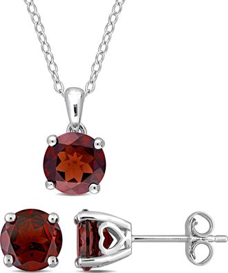 Mimi & Max 4 4/5 CT TGW Garnet Solitaire Stud Earring and Pendant with chain Set in Sterling Silver
