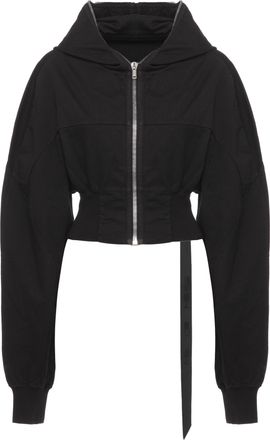 Rick Owens Cropped Black Cotton Sweatshirt with Iconic Lace Detail