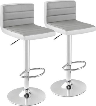 Costway Costway - Set 2 Sgabelli da Bar in Finta pu, Sedie Girevoli e Regolabili con Schienali, Poggiapiedi e Base in Metallo, Sgabelli da Cucina per Isola